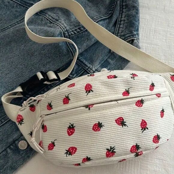 🎁3/$30🎁 Corduroy Crossbody Strawberry Print Belt Bag | Christmas Gifts For Her - Picture 12 of 16